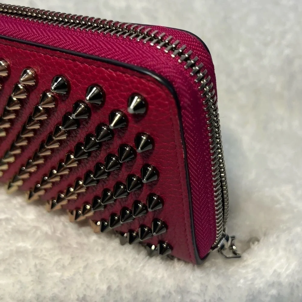 Christian Louboutin Zip Around Panetone Studded wallet in Wine Color, Leather